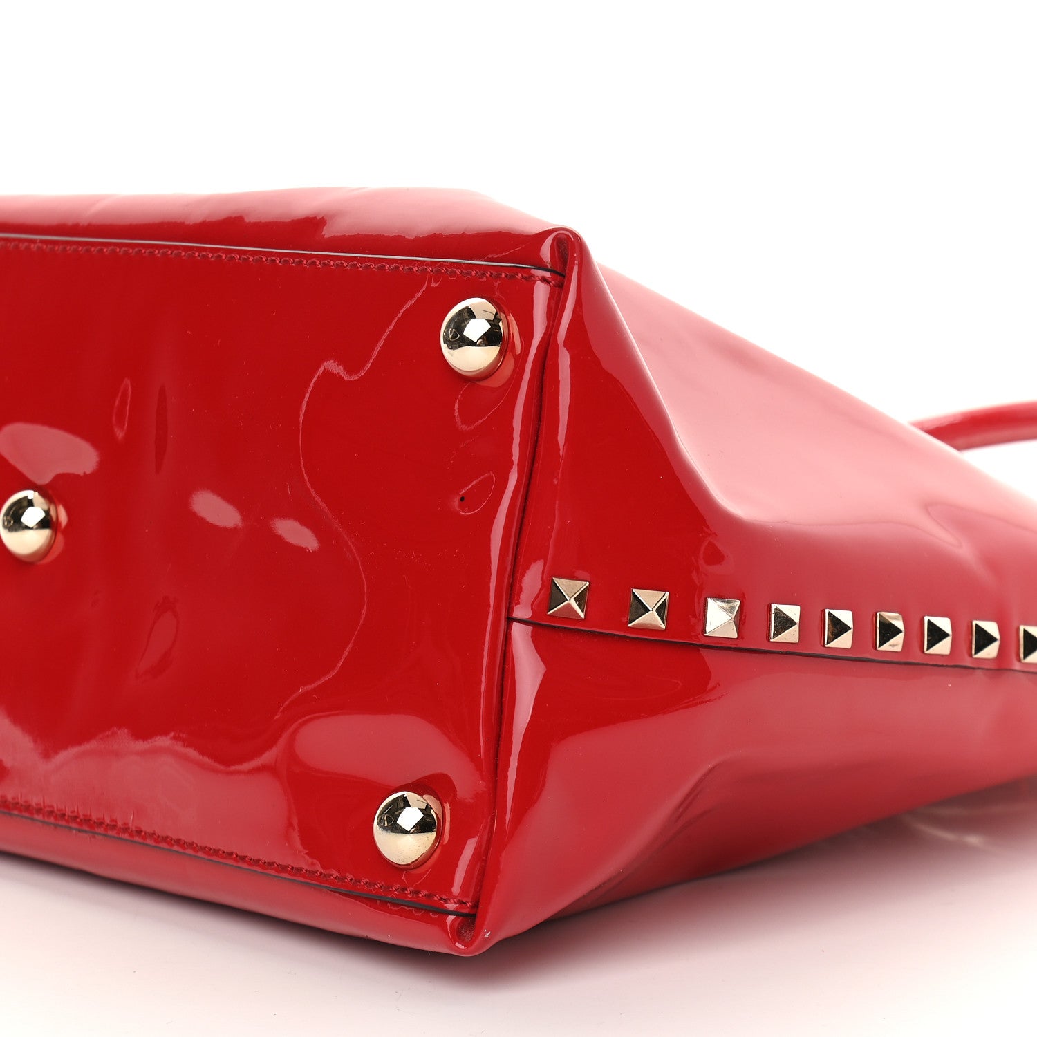 Valentino Garavani Patent Rockstud Dome Satchel Red 8 of 9