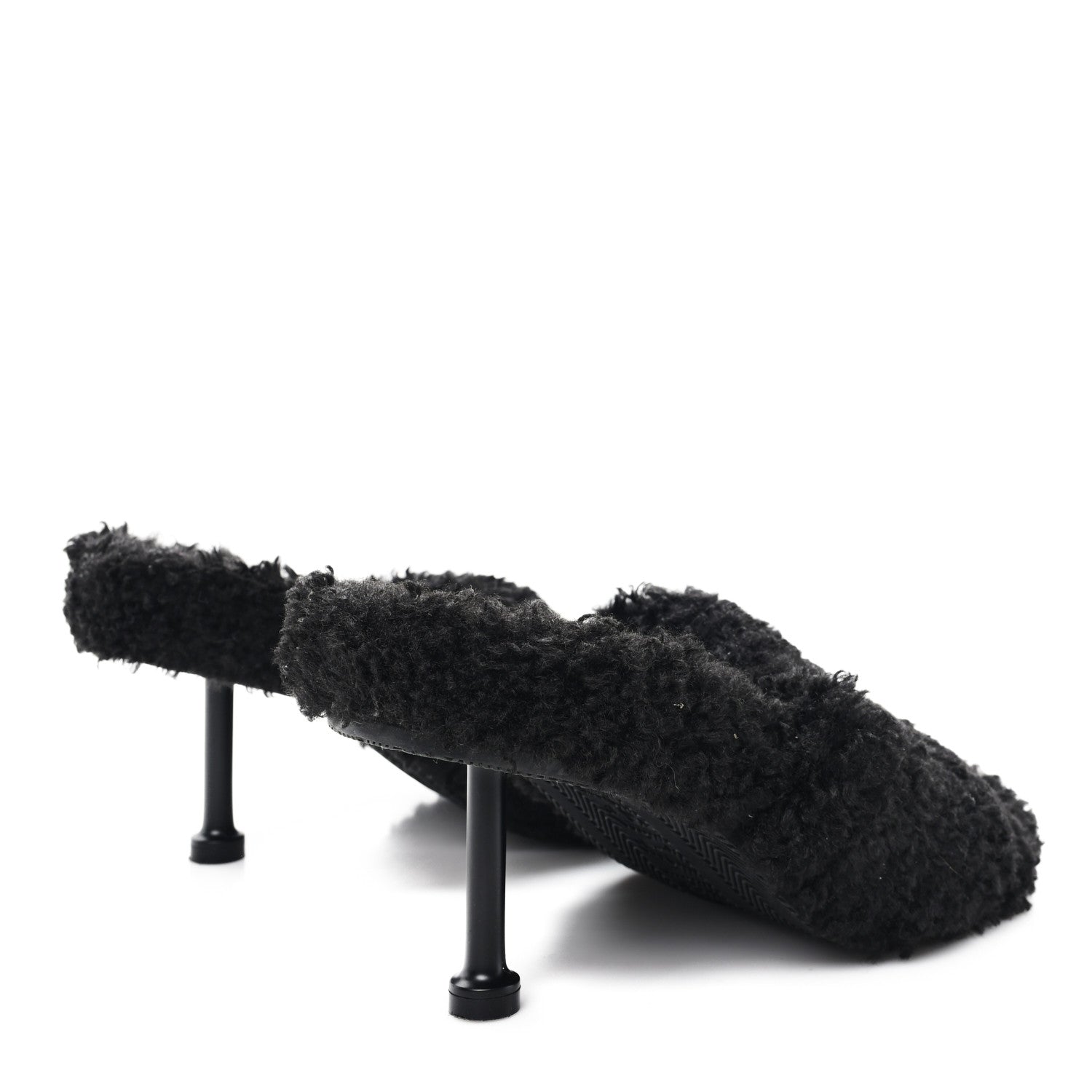 Balenciaga Faux Shearling Political Campaign Logo 80mm Sandals 39 Black 5 of 7