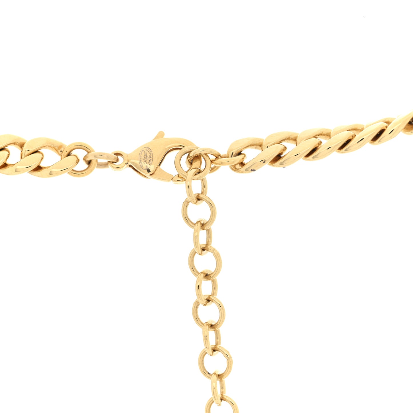 Metal Enamel Pearl Star CC Necklace Gold White