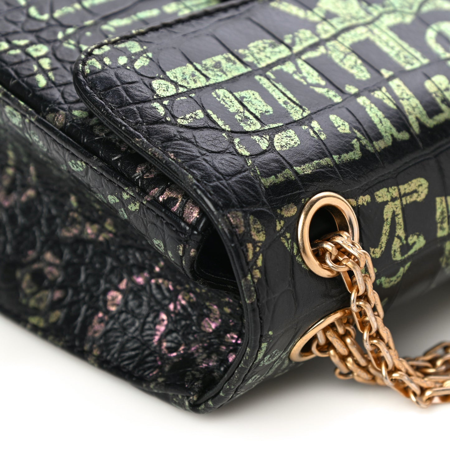 Calfskin Crocodile Embossed Graffiti 2.55 Mini Cocodile Reissue Flap Black Pink