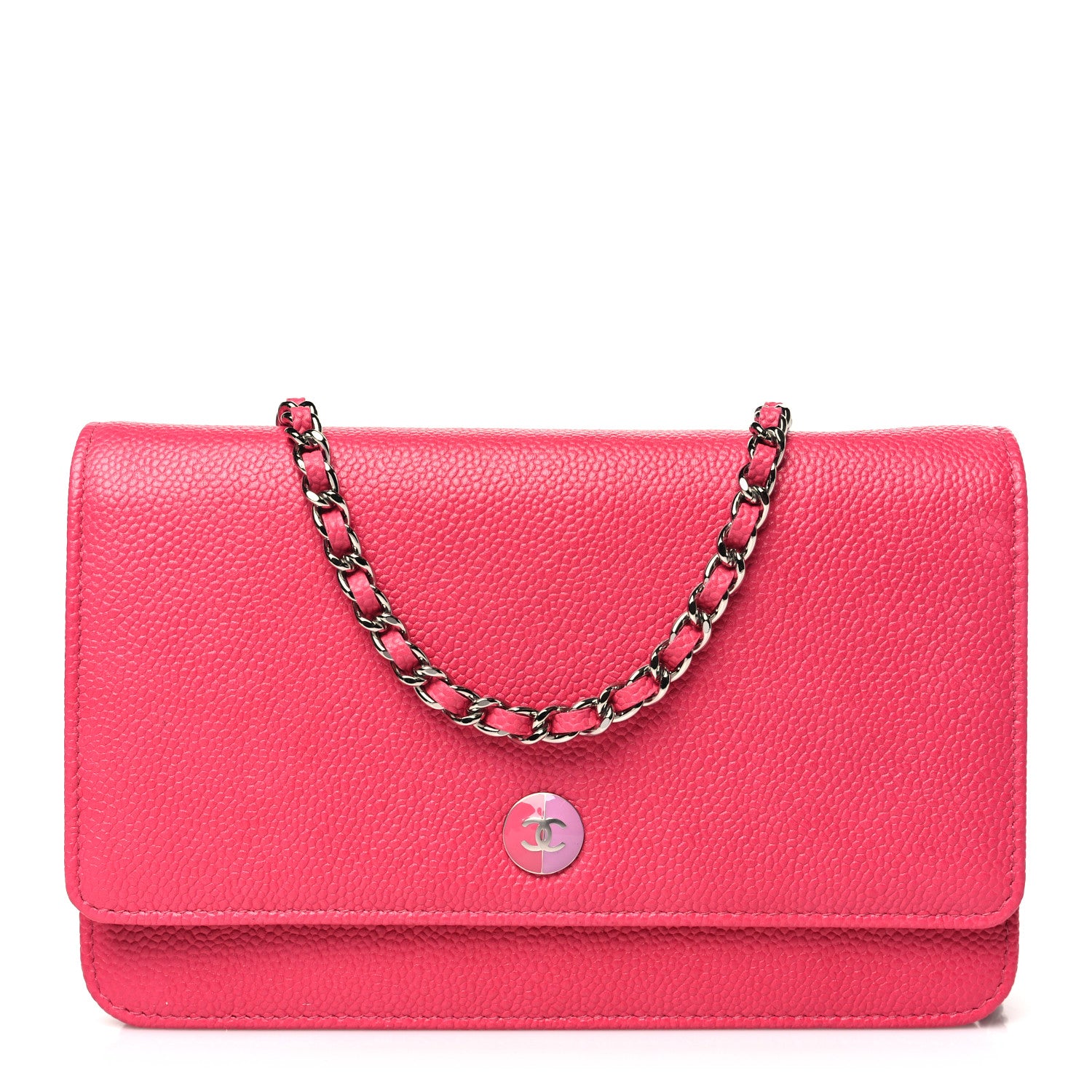 Chanel Caviar Enamel Button CC Wallet on Chain WOC Dark Pink 1 of 11