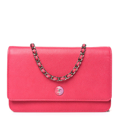 Chanel Caviar Enamel Button CC Wallet on Chain WOC Dark Pink 1 of 11
