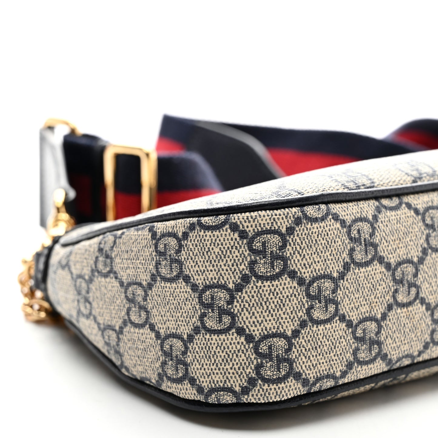 GG Supreme Monogram Textured Dollar Calfskin Web Small Ophidia GG Handbag Beige Blue