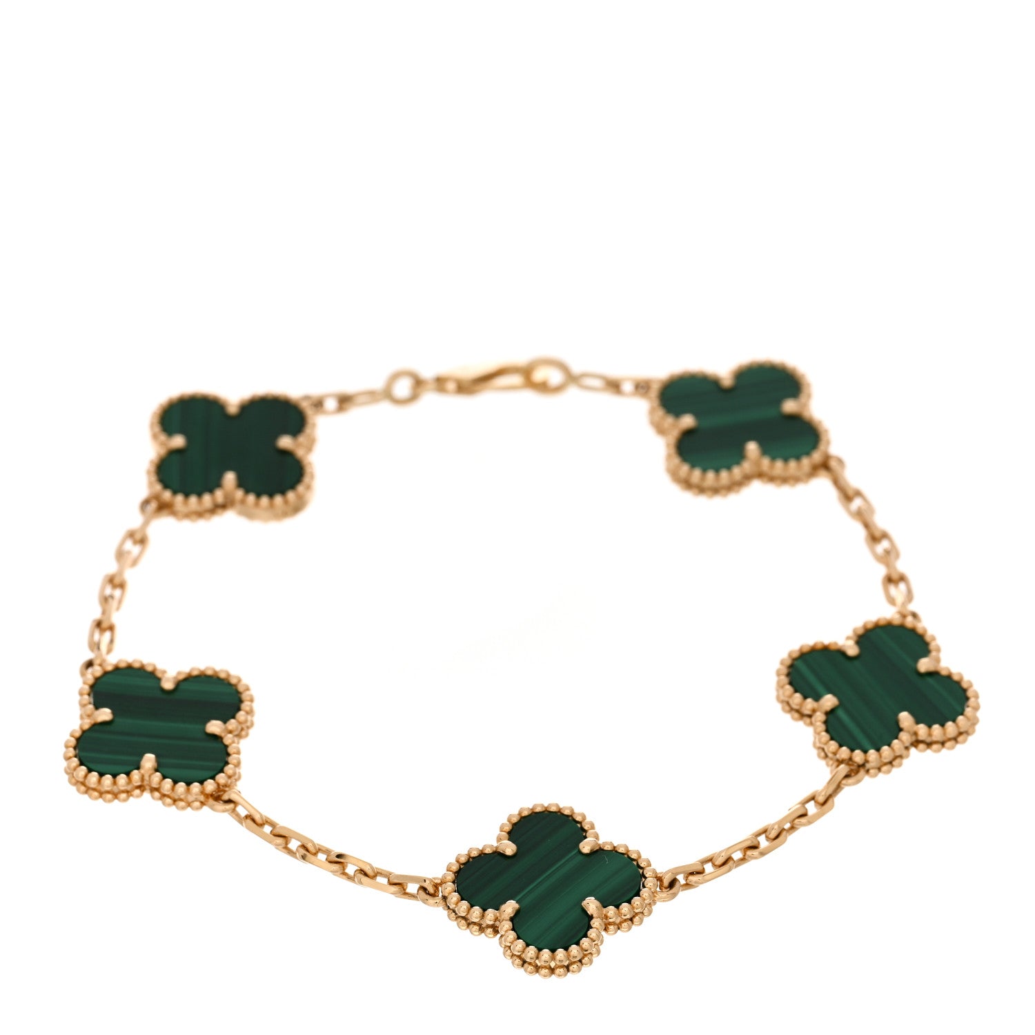 Van Cleef & Arpels 18K Yellow Gold Malachite 5 Motifs Vintage Alhambra Bracelet 1 of 5