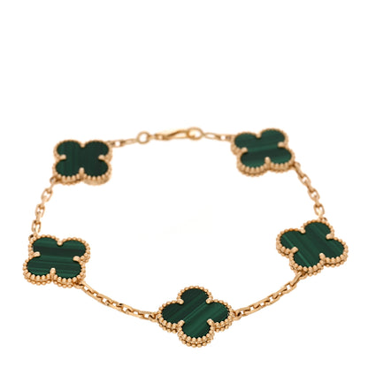 Van Cleef & Arpels 18K Yellow Gold Malachite 5 Motifs Vintage Alhambra Bracelet 1 of 5