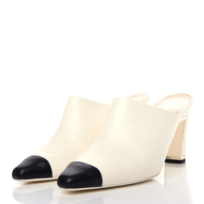 Chanel Lambskin Cap Toe Mules 38.5 Ivory Black 3 of 12