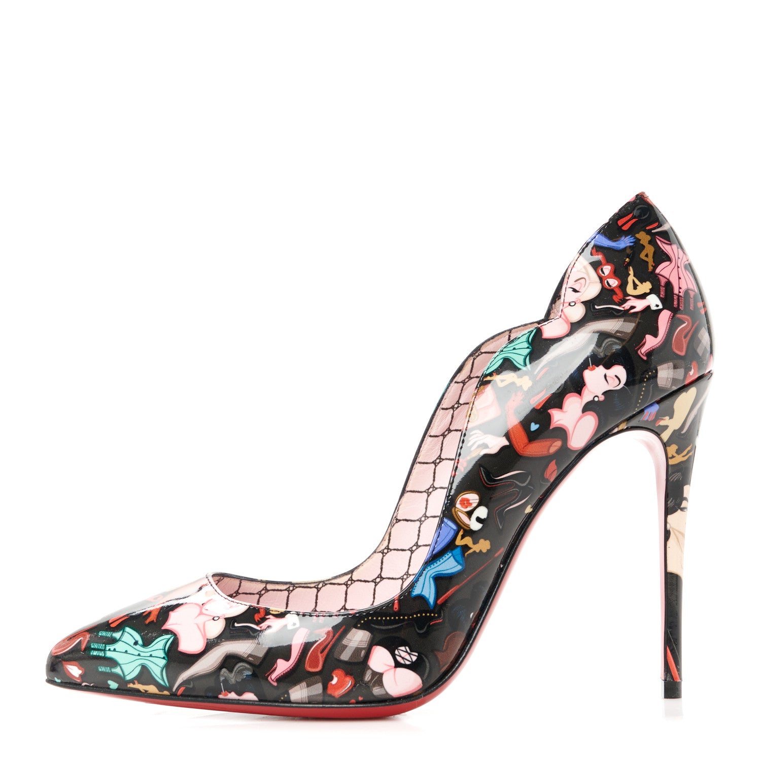Christian Louboutin Patent Bored Lin Resille Hot Chick 100 Pumps 35.5 Black Multicolor 1 of 7