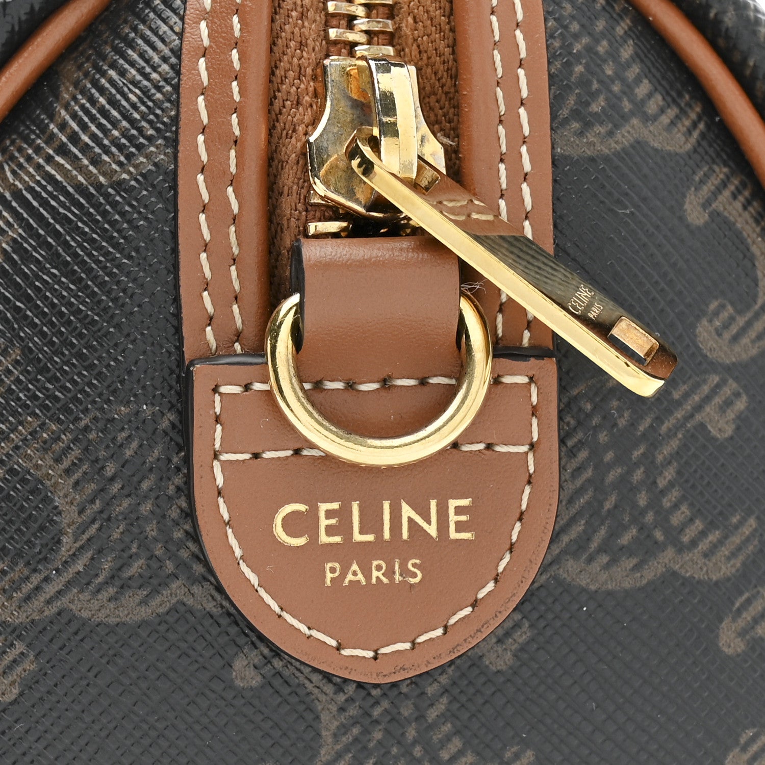 Celine Triomphe Canvas Calfskin Small Boston Bag Tan 6 of 11