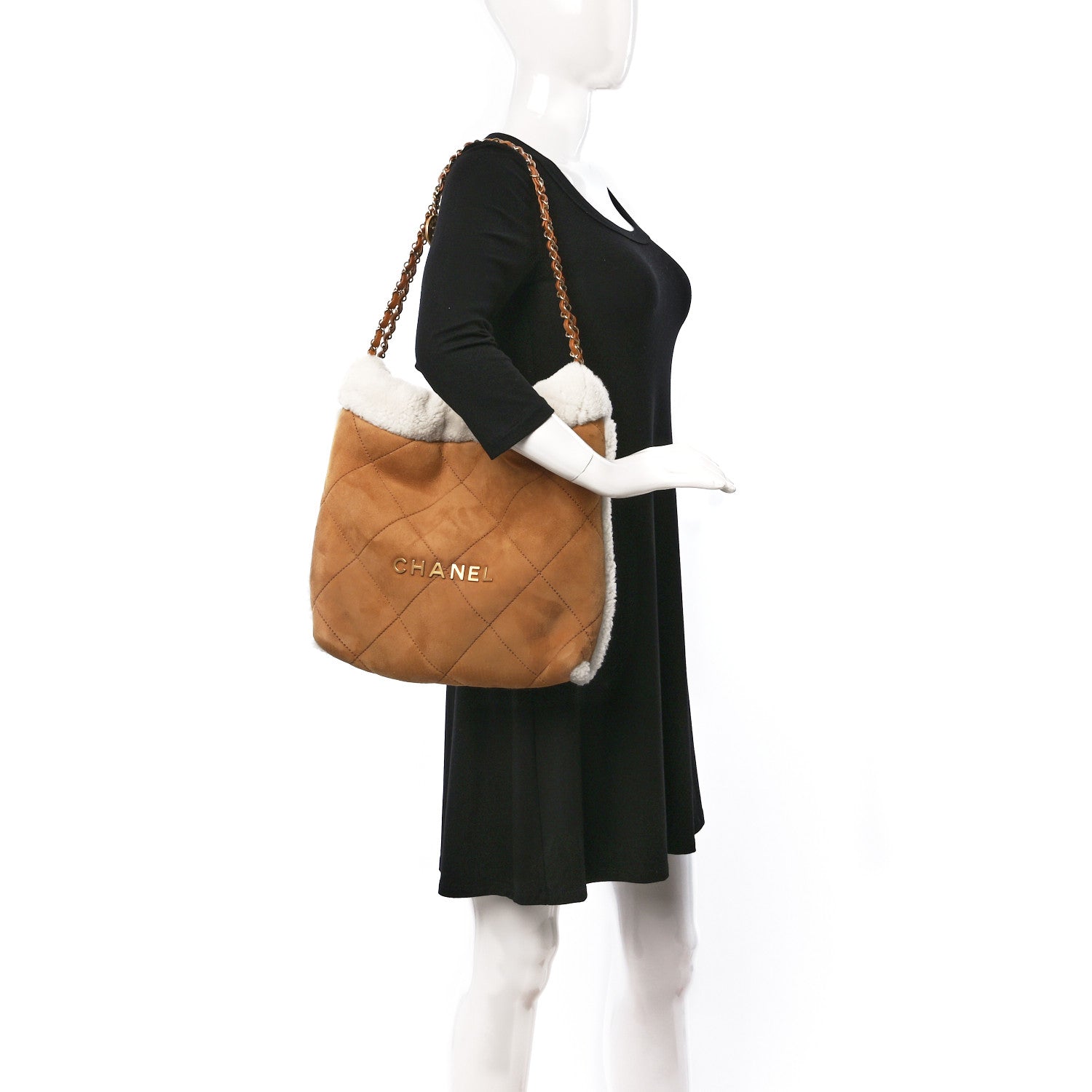 Chanel Suede Shearling Quilted Small Chanel 22 Brown White 2 of 10