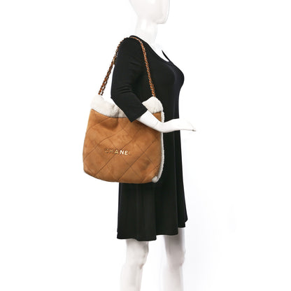 Chanel Suede Shearling Quilted Small Chanel 22 Brown White 2 of 10