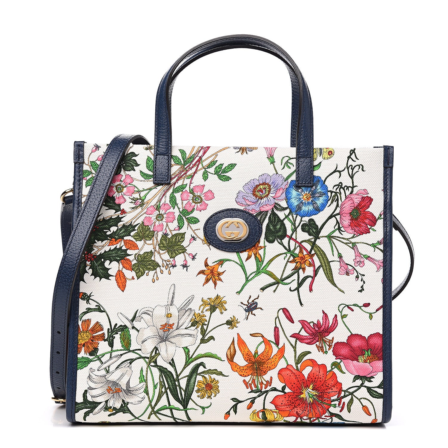Gucci Canvas Medium Flora Tote White Multicolor Blue Agata 1 of 8