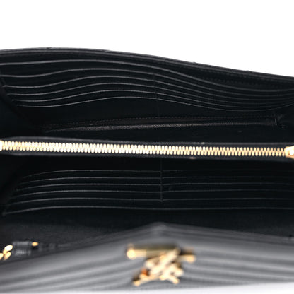 Saint Laurent Grain De Poudre Matelasse Chevron Monogram Chain Wallet Black 5 of 23