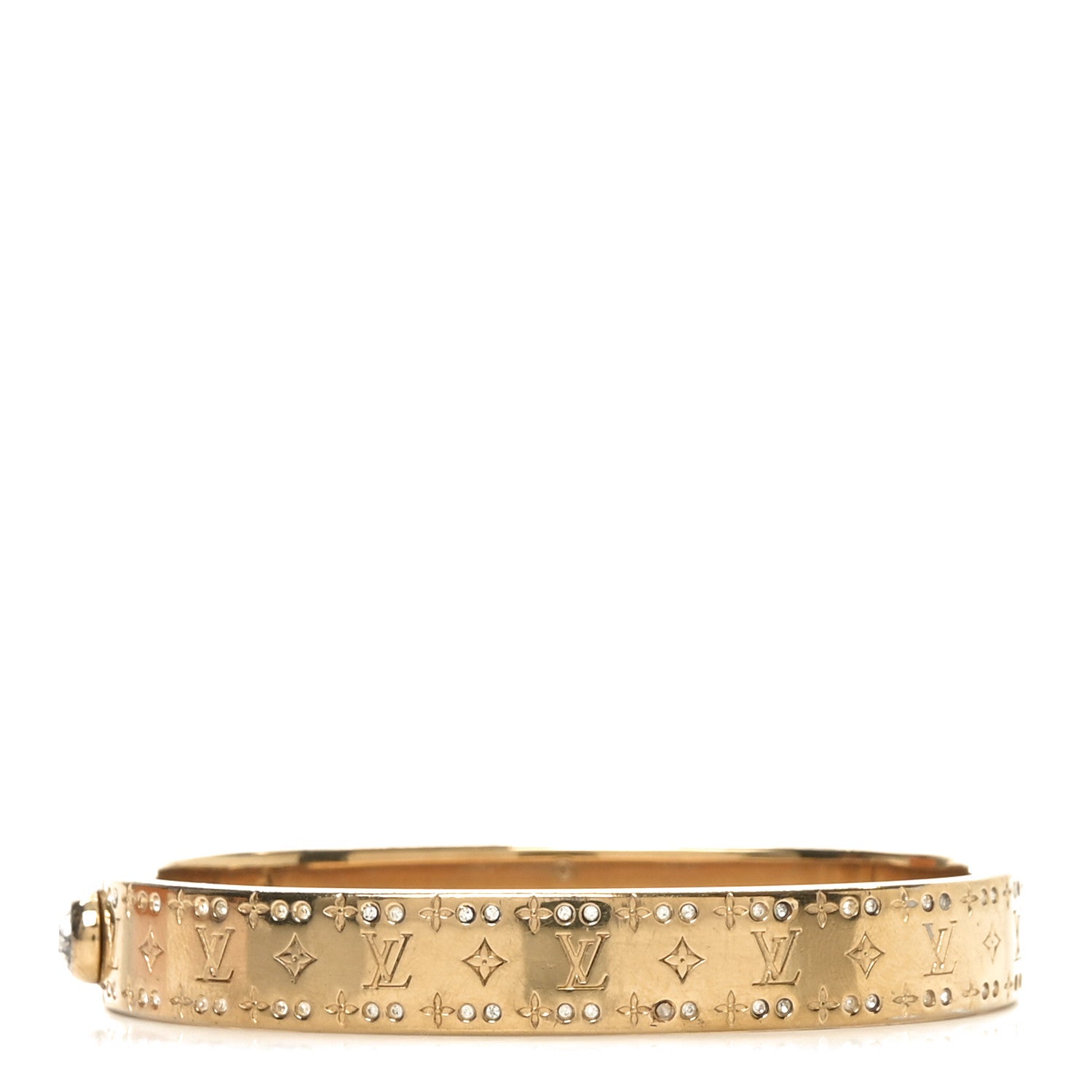 Louis Vuitton Brass Crystal Monogram Nanogram Strass Cuff M Gold 1 of 6