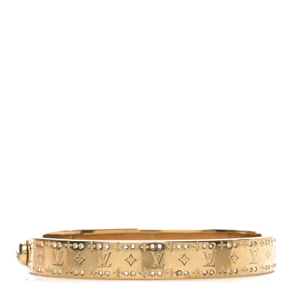 Louis Vuitton Brass Crystal Monogram Nanogram Strass Cuff M Gold 1 of 6