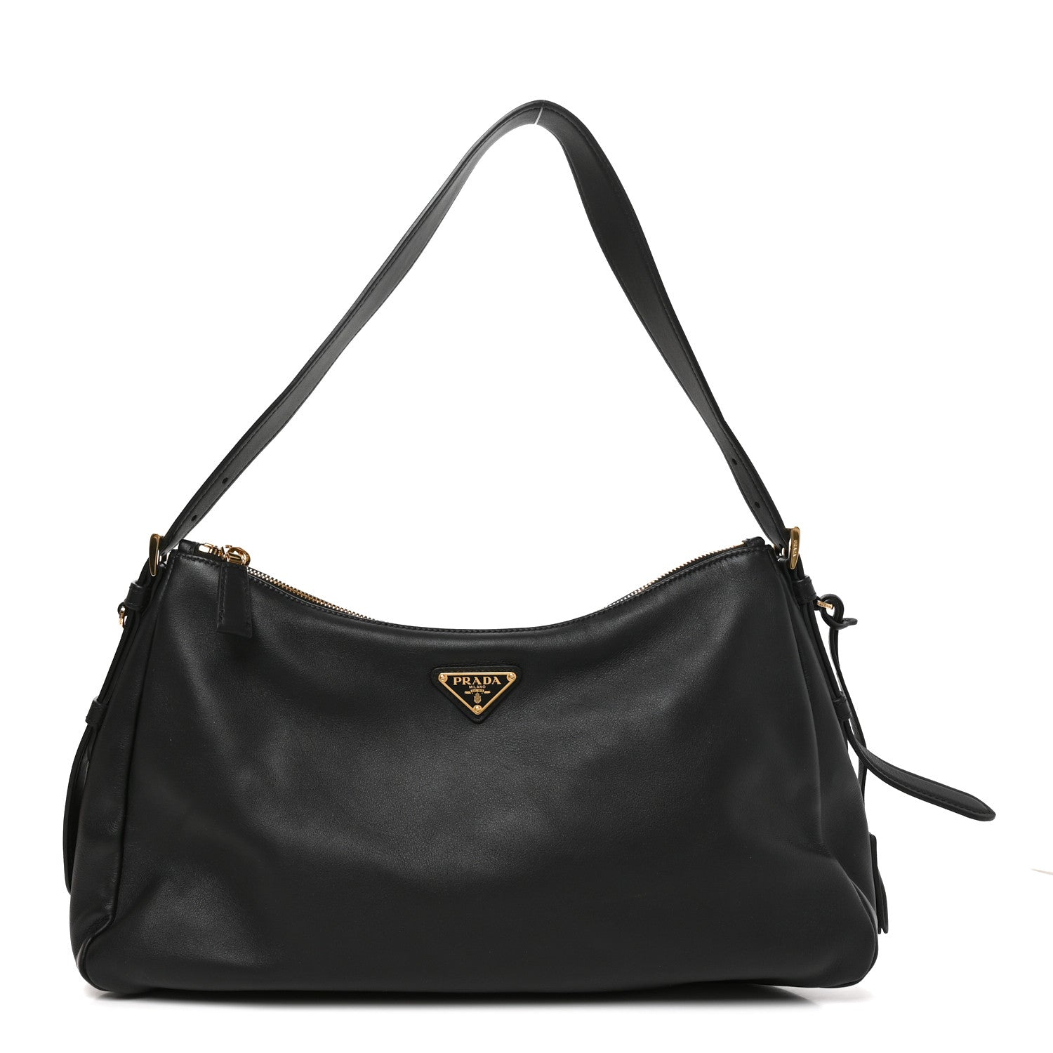 Prada Soft Calfskin Large Aimee Shoulder Bag Black 1 of 8