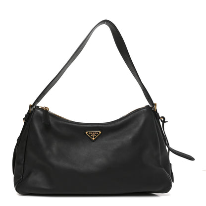 Prada Soft Calfskin Large Aimee Shoulder Bag Black 1 of 8
