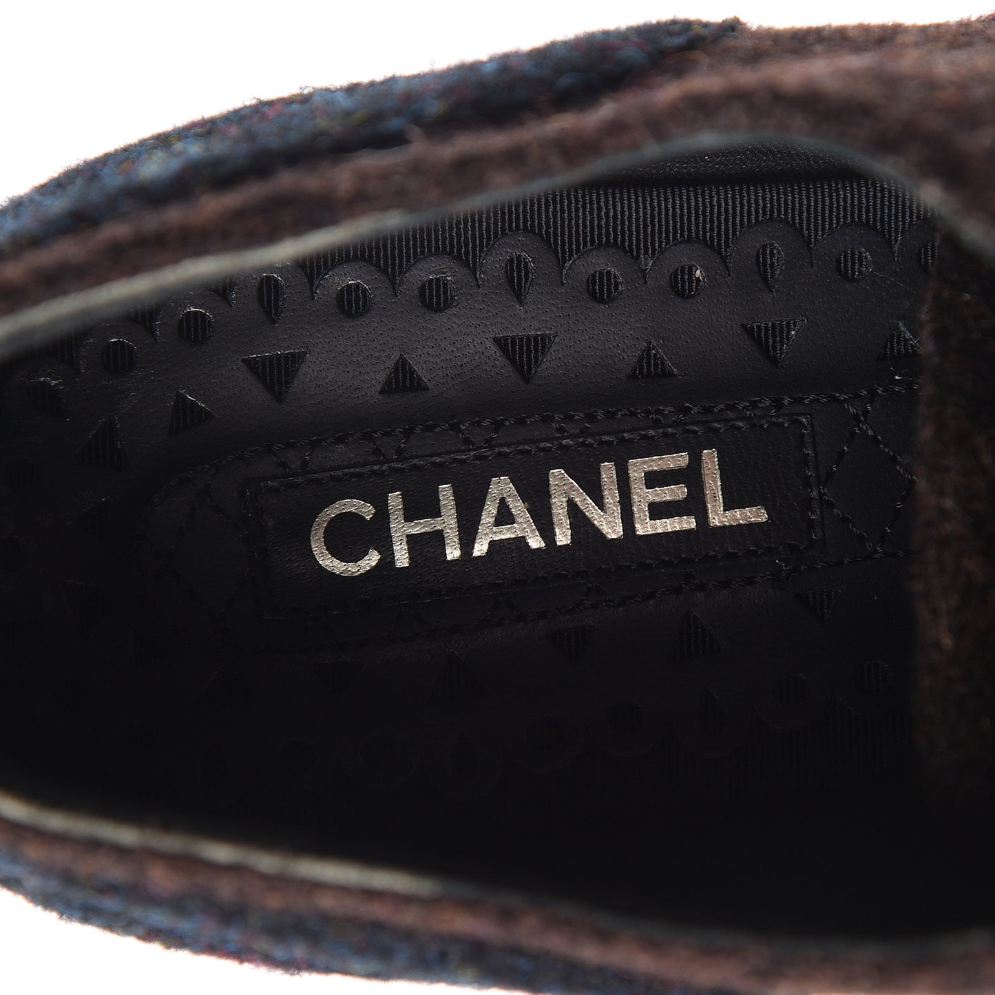 Tweed Lace Up Platform Oxford 40.5 Burgundy Navy Grey