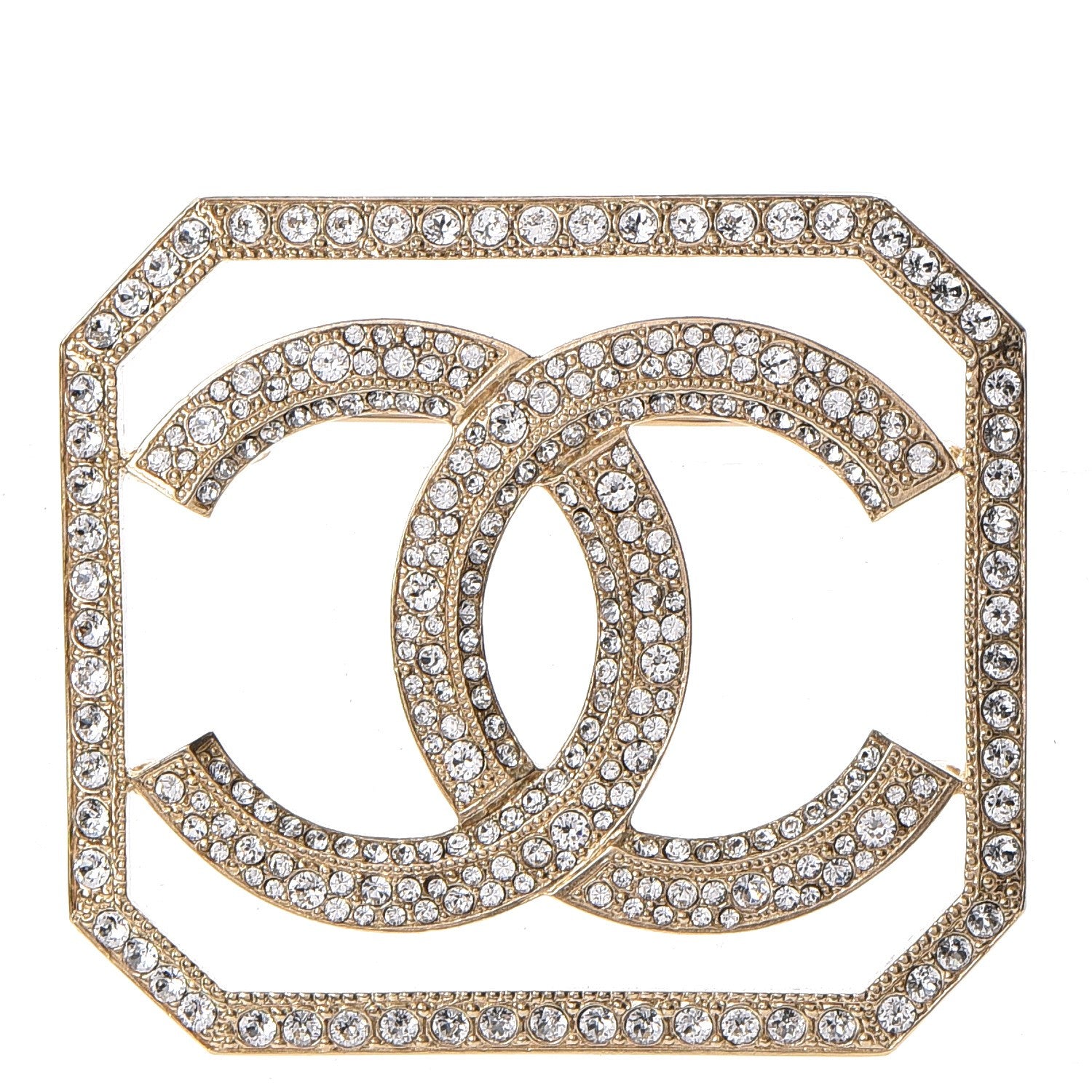 Chanel Crystal CC Brooch Light Gold 1 of 5