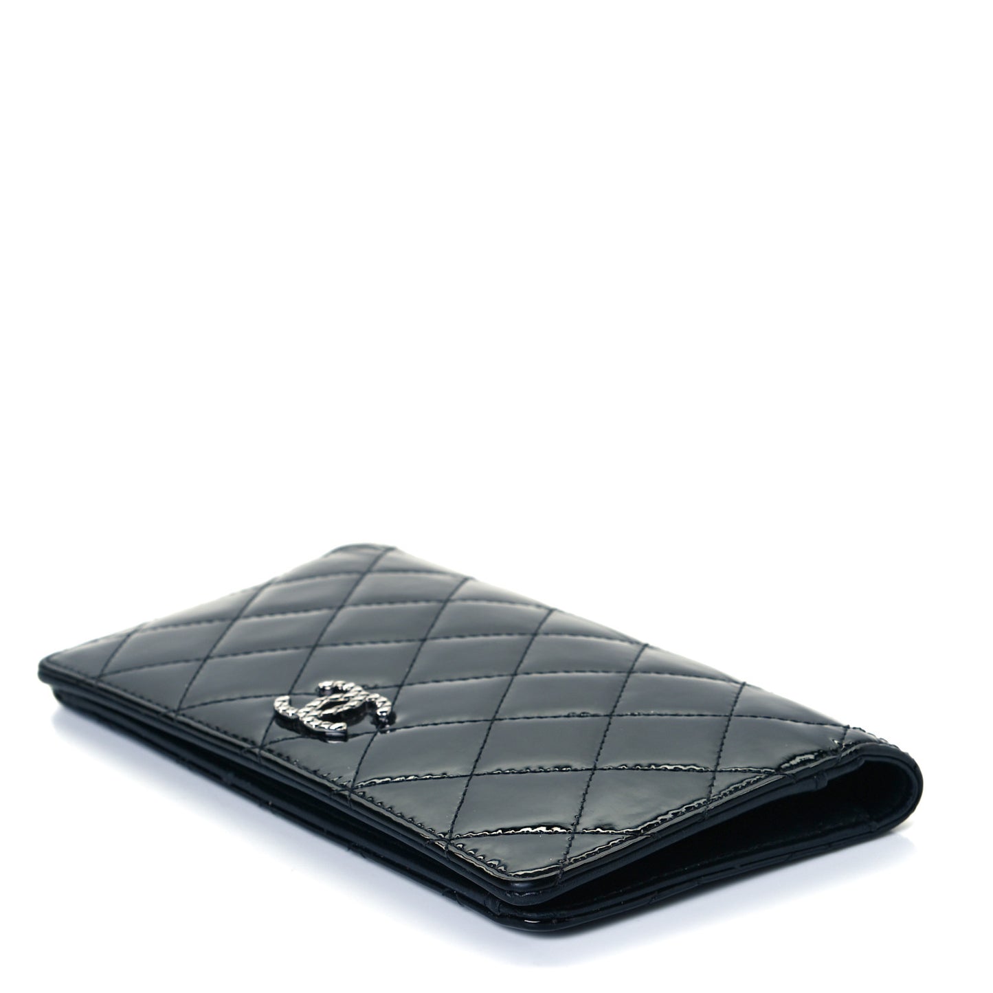 Patent Quilted Brilliant Yen Wallet Black