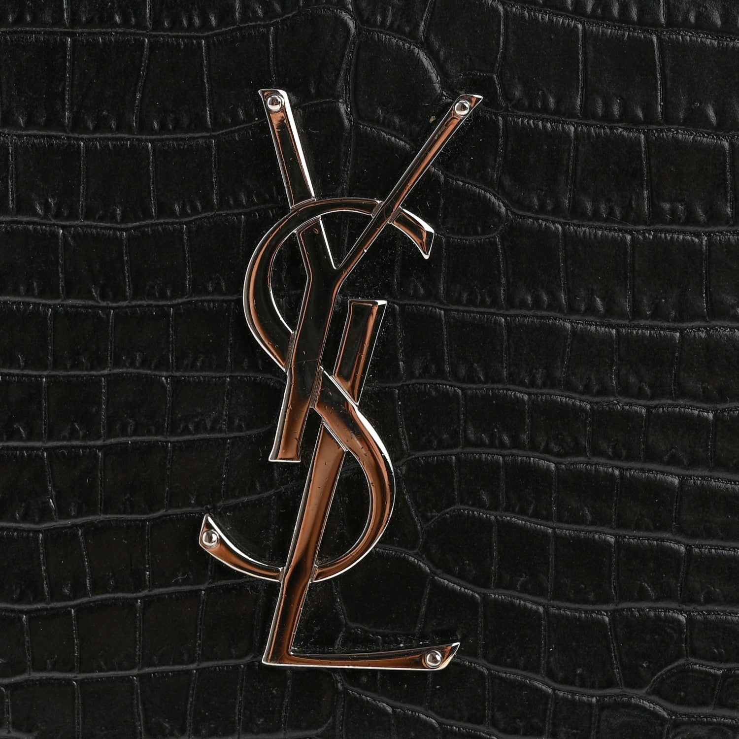 Saint Laurent Calfskin Crocodile Embossed Large Monogram Sunset Black 11 of 11