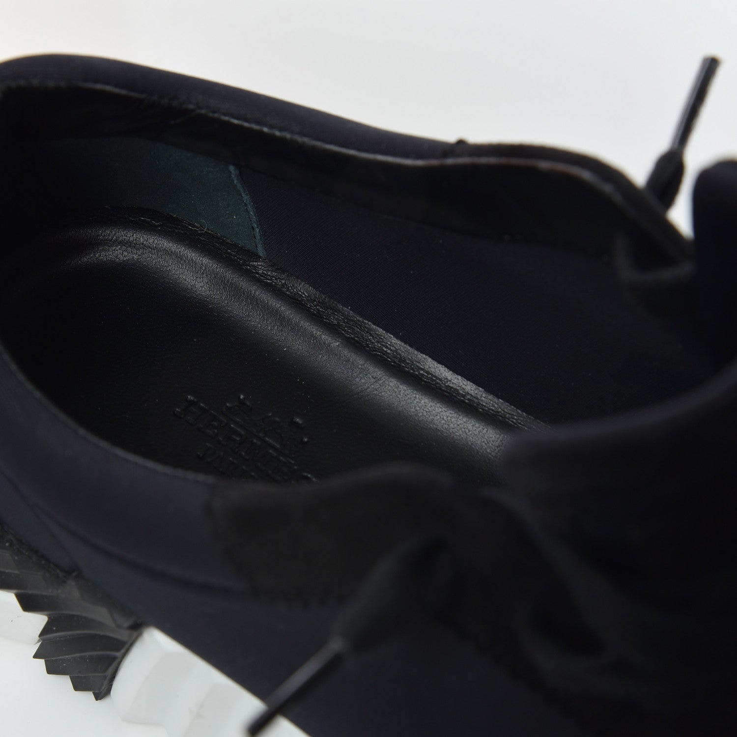 Hermes Technical Jersey Suede Goatskin Bouncing Sneakers 36 Black White 8 of 11