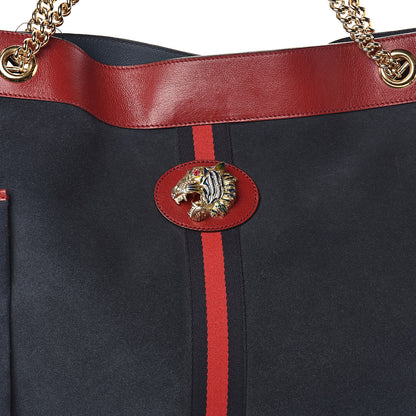Gucci Suede Calfskin Large Rajah Chain Tote New Blue Romantic Cherry 7 of 9