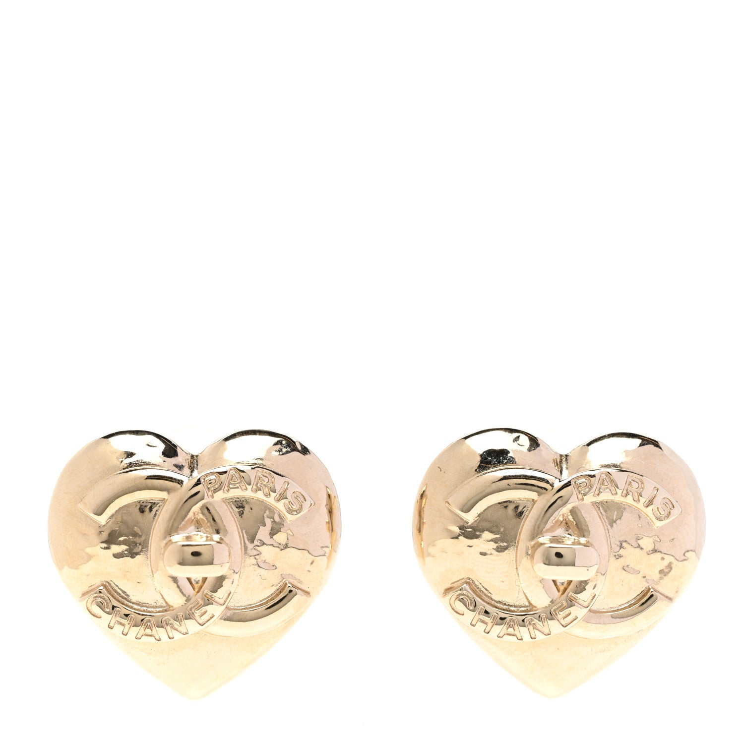 Chanel Metal CC Heart Turnlock Earrings Gold 1 of 5