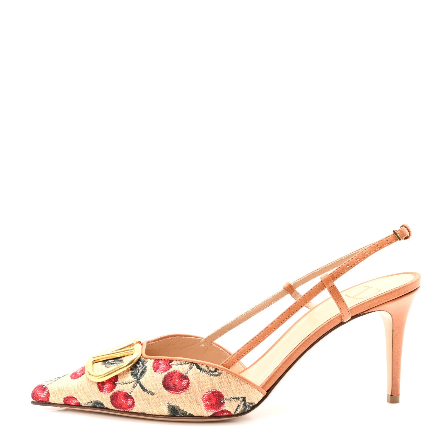 Valentino Garavani Jacquard Raffia Cherrfic Vlogo Slingback 80mm Pumps 41 Natural Red 1 of 9