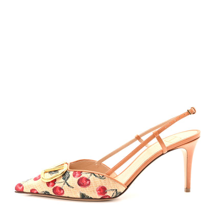 Valentino Garavani Jacquard Raffia Cherrfic Vlogo Slingback 80mm Pumps 41 Natural Red 1 of 9