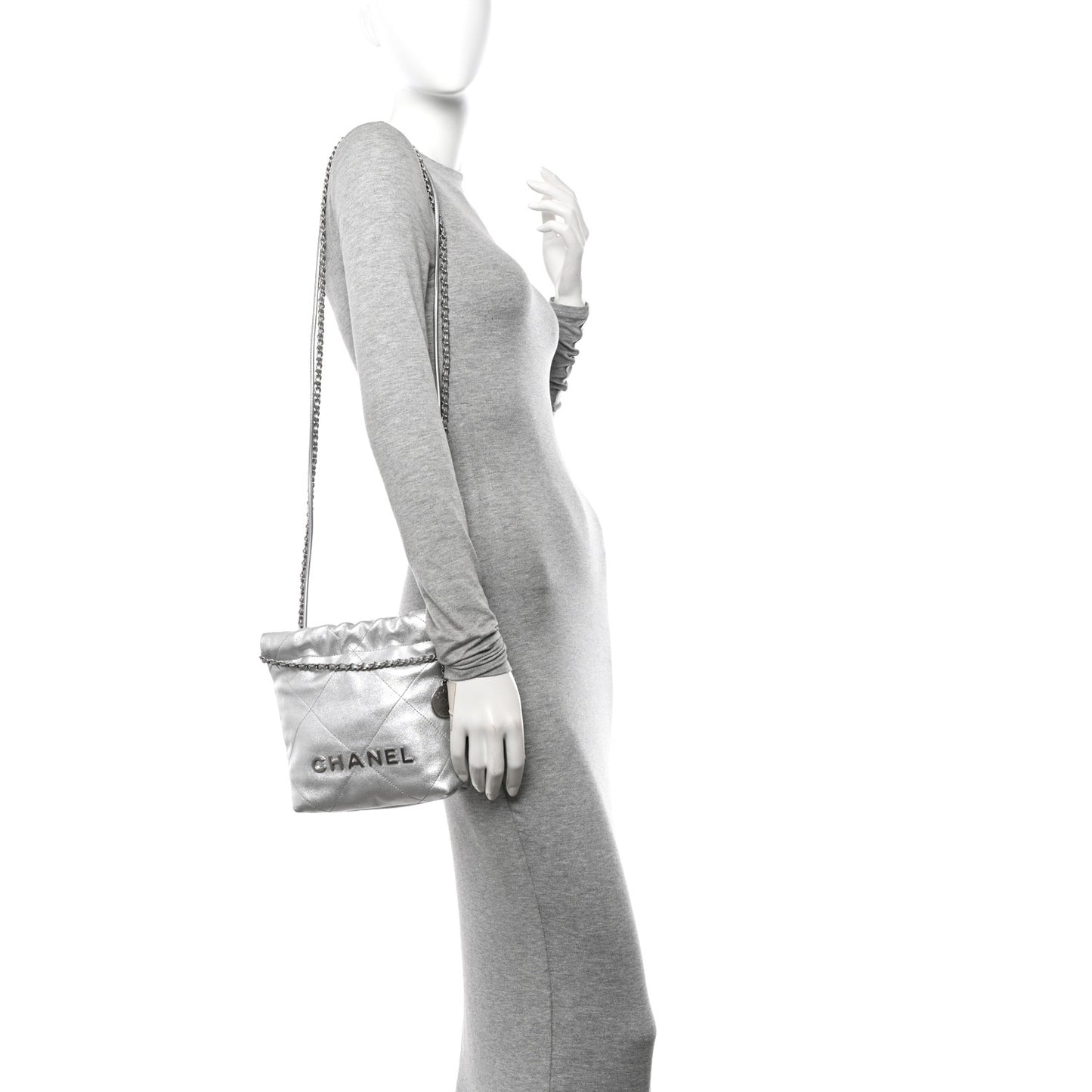 Metallic Lambskin Quilted Mini Chanel 22 Silvery