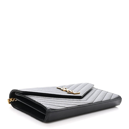 Saint Laurent Grain De Poudre Matelasse Chevron Monogram Chain Wallet Black 4 of 10