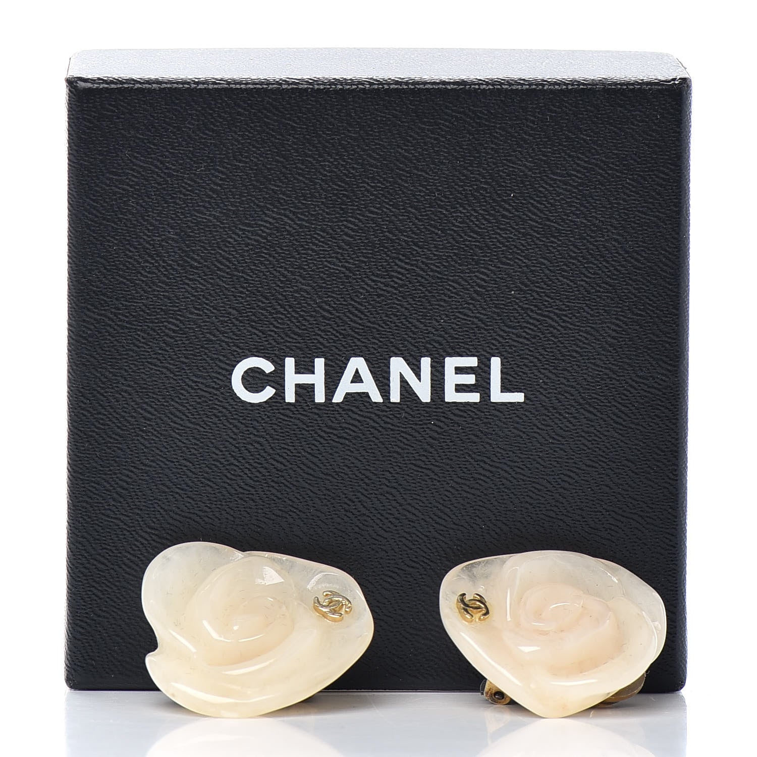 Chanel Resin CC Camellia Clip On Earrings White 5 of 5