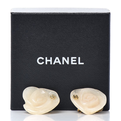 Chanel Resin CC Camellia Clip On Earrings White 5 of 5