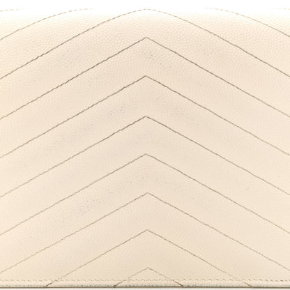 Saint Laurent Grain De Poudre Matelasse Chevron Monogram Envelope Chain Wallet Dove White 14 of 18