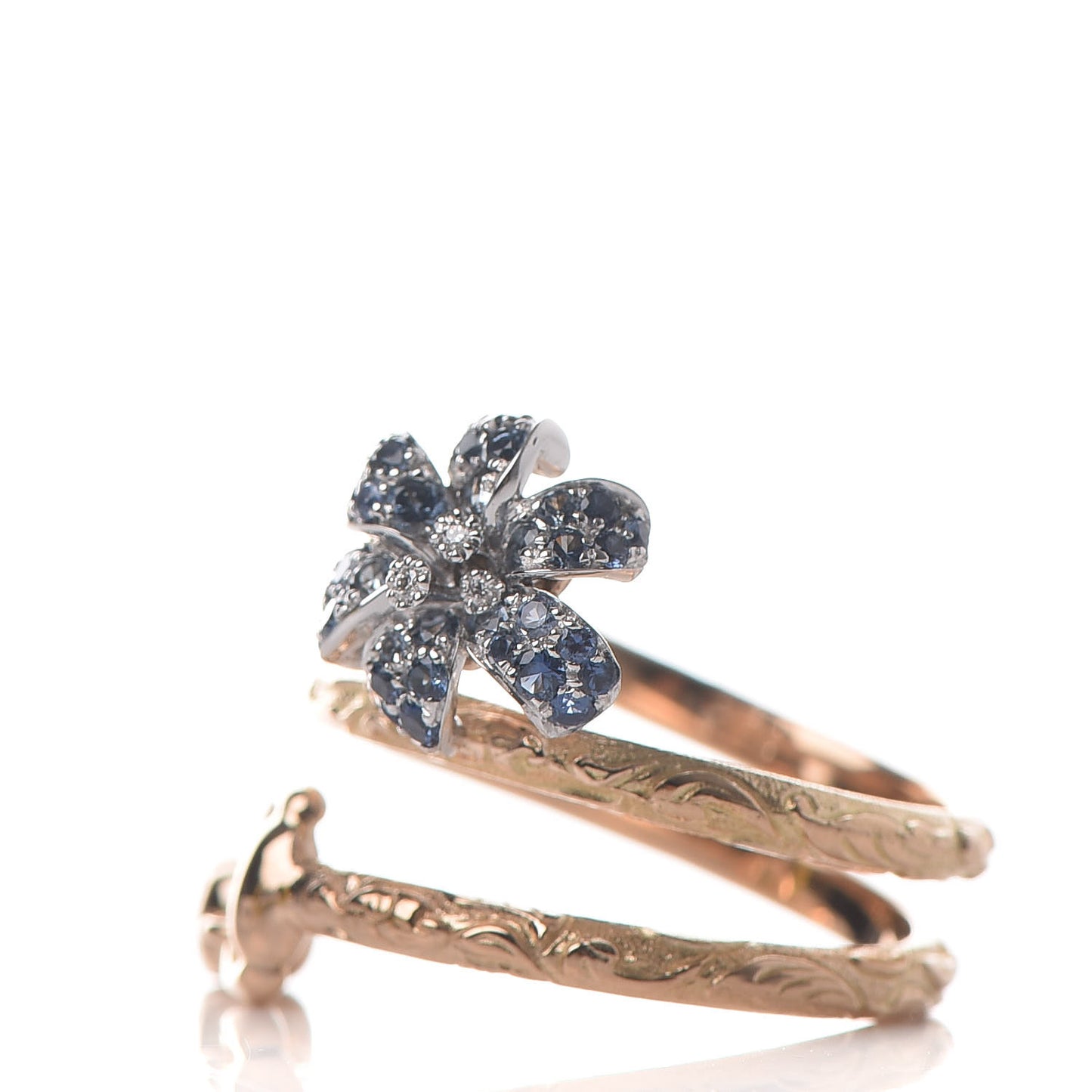 18K Rose Gold Diamond Blue Sapphire Flower Ring 53 6.25