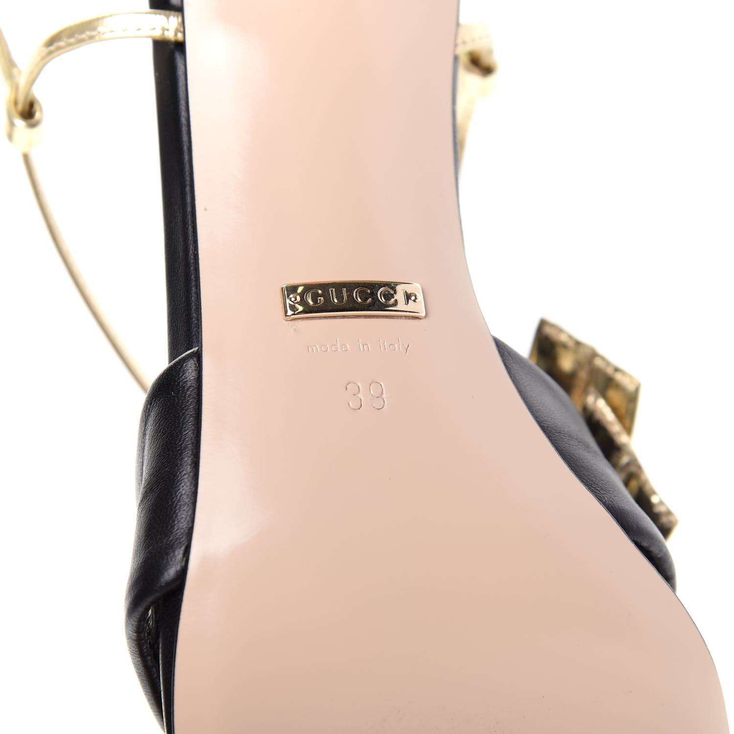 Gucci Nappa Metallic Bow Daphne Mid Heel Sandals 39 Black Platino 9 of 10