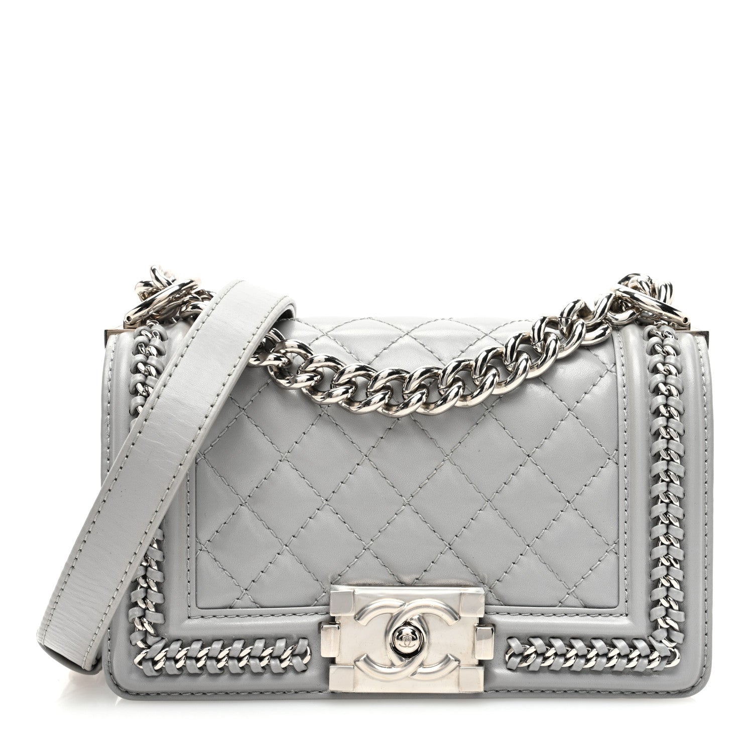 Chanel Iridescent Lambskin Quilted Small Chain Around Boy Flap Grey 1 of 11