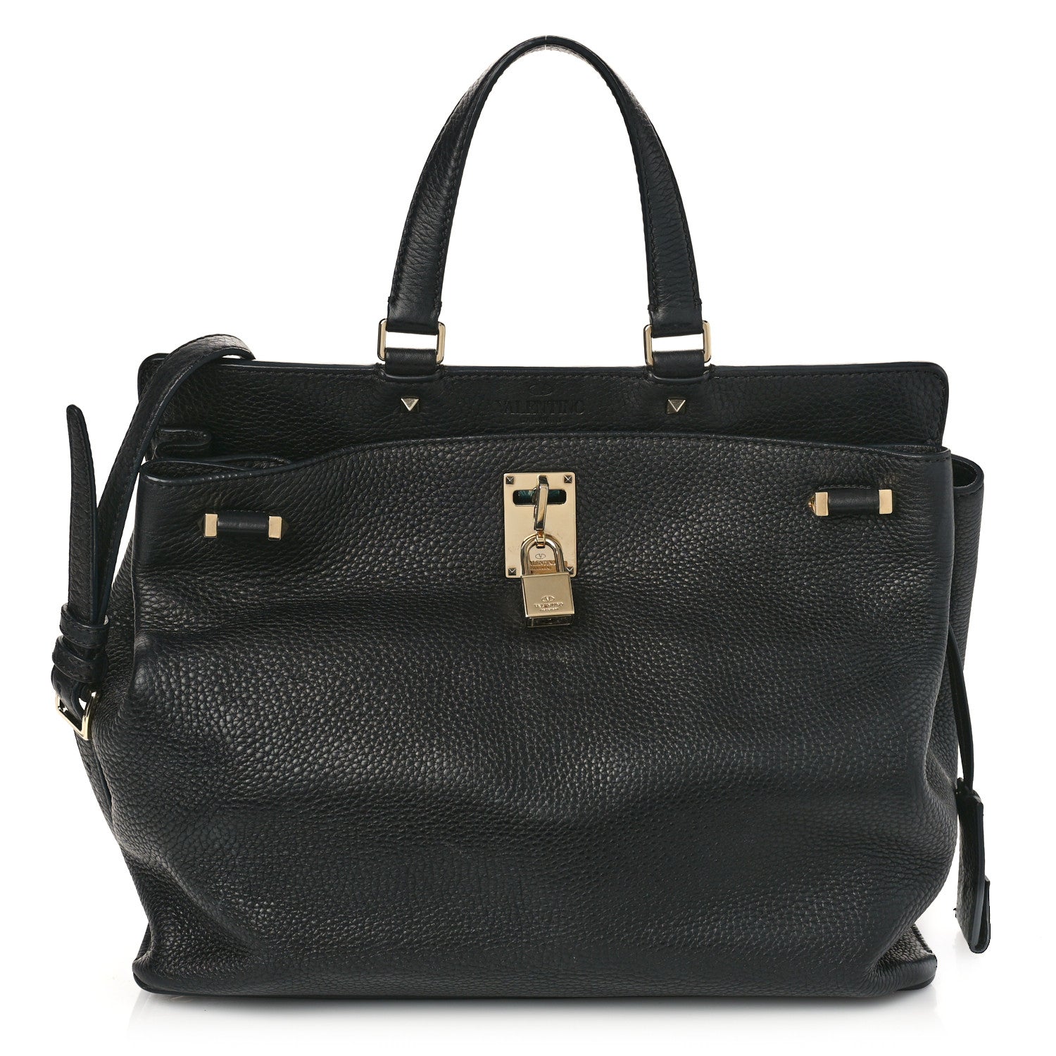 Valentino Garavani Pebbled Calfskin Large JoyLock Satchel Black 1 of 8