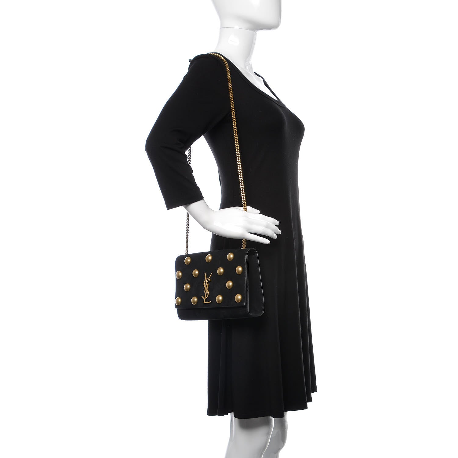 Saint Laurent Suede Studded Medium Classic Monogram Kate Satchel Black 2 of 9