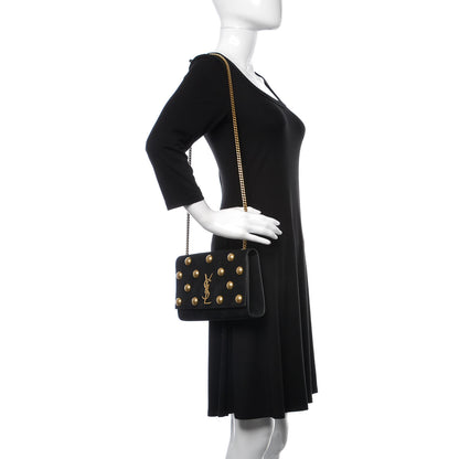 Saint Laurent Suede Studded Medium Classic Monogram Kate Satchel Black 2 of 9