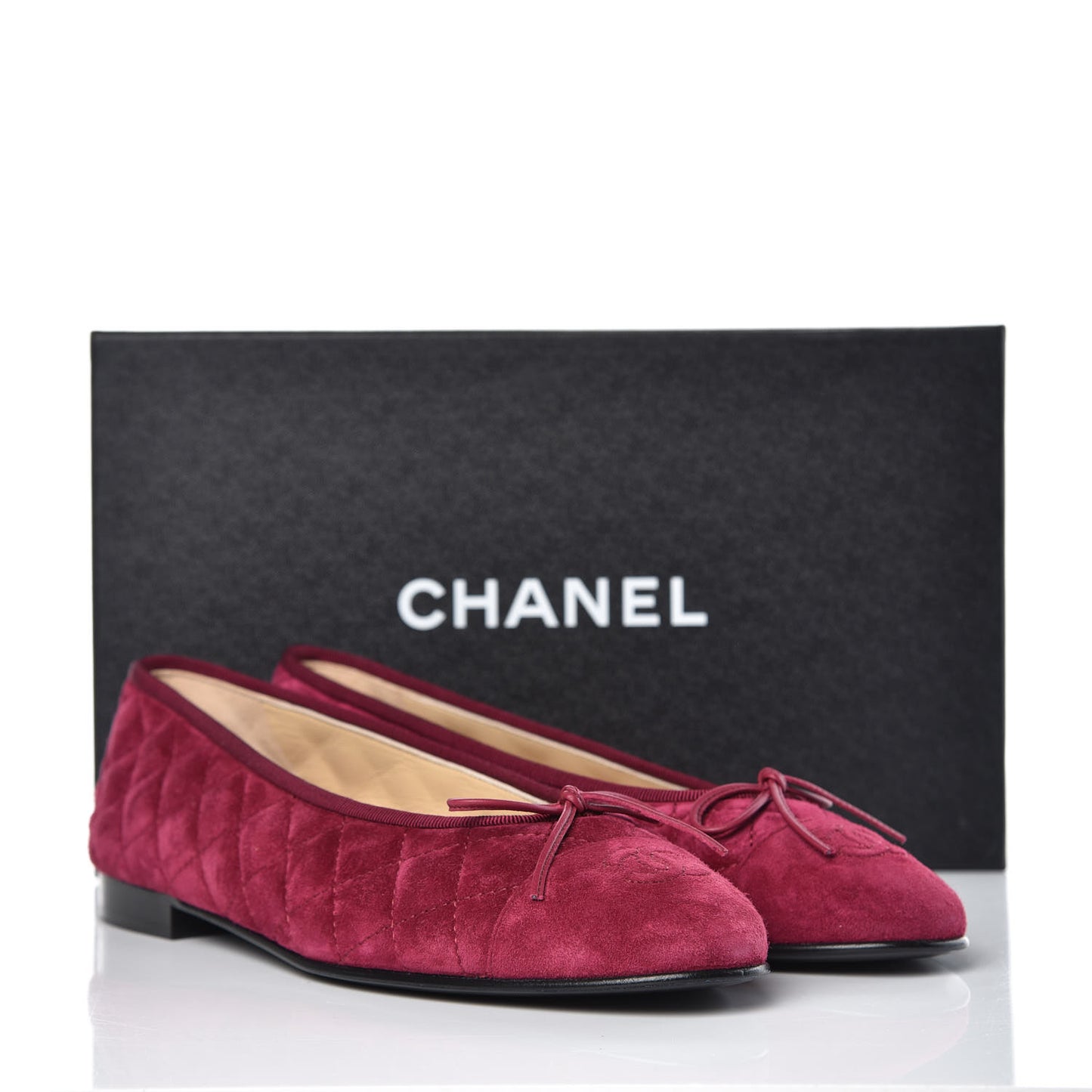 Suede Calfskin Quilted Cap Toe CC Ballerina Flats 40.5 Dark Pink