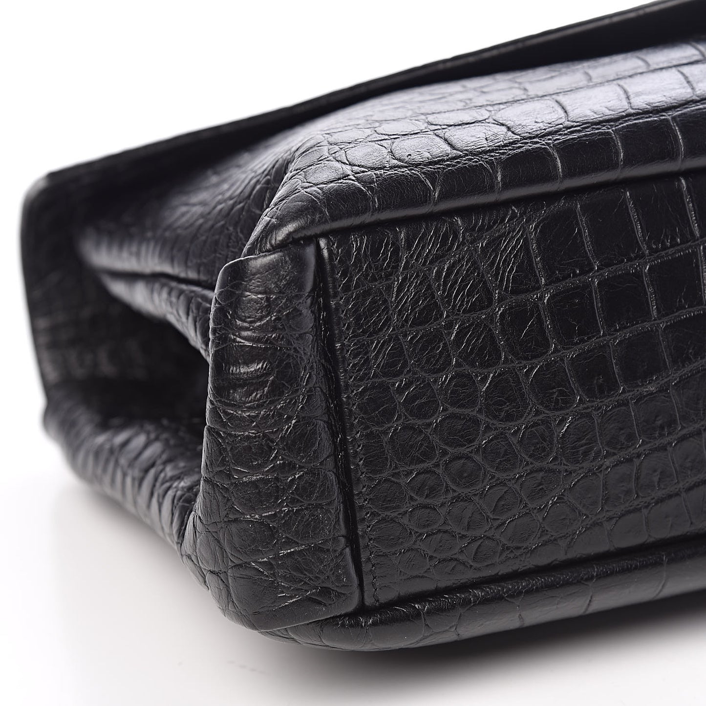 Calfskin Crocodile Embossed Monogram Large College Satchel Black