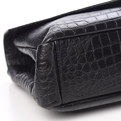 Saint Laurent Calfskin Crocodile Embossed Monogram Large College Satchel Black 8 of 10