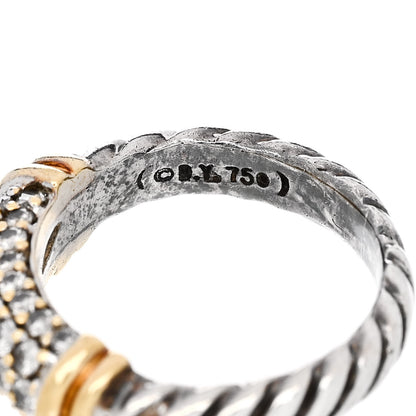 David Yurman Sterling Silver 18K Yellow Gold Diamond 8mm Metro Cable Ring 45 3.5 4 of 4