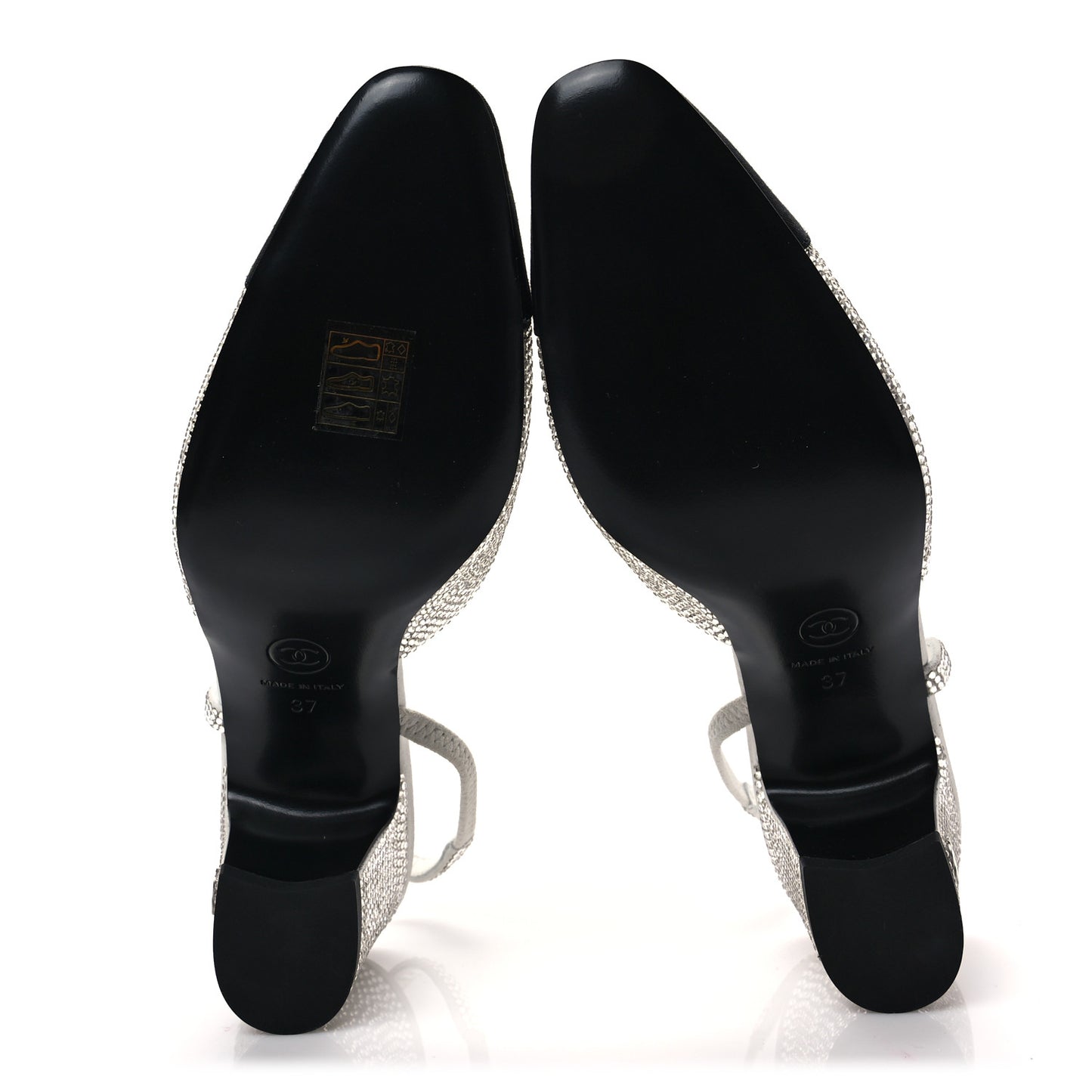 Strass Grosgrain Cap Toe CC Slingback Pumps 37 Silver Black
