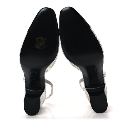 Chanel Strass Grosgrain Cap Toe CC Slingback Pumps 37 Silver Black 5 of 7