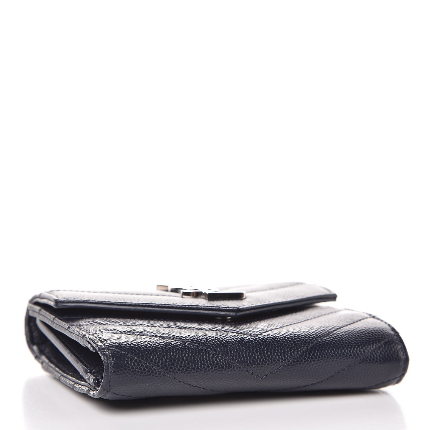 Grain De Poudre Matelasse Chevron Monogram Compact Tri Fold Wallet Blue Sapphire