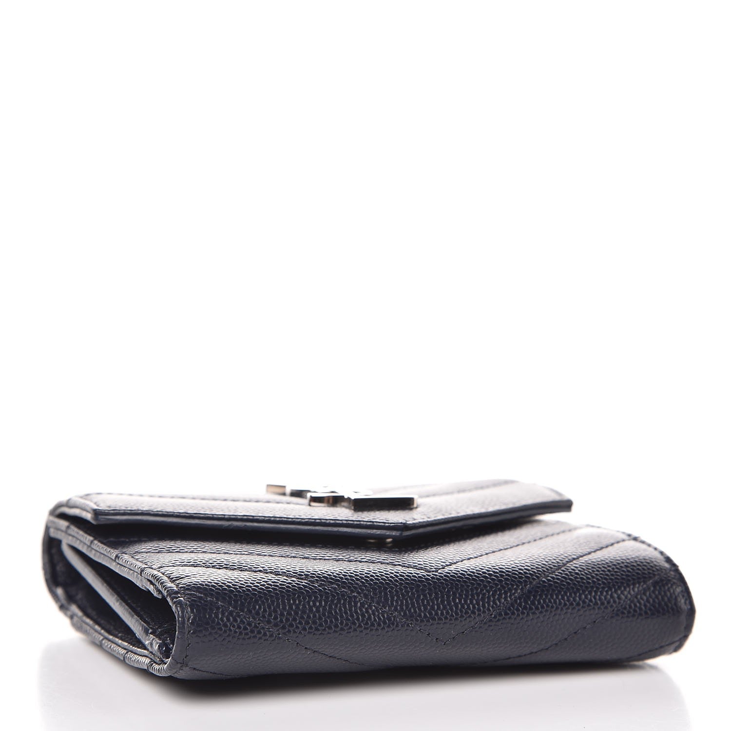 Saint Laurent Grain De Poudre Matelasse Chevron Monogram Compact Tri Fold Wallet Blue Sapphire 4 of 7