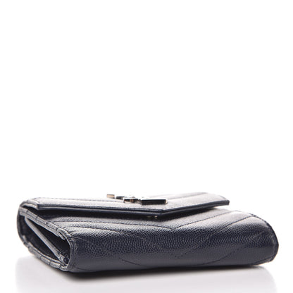 Saint Laurent Grain De Poudre Matelasse Chevron Monogram Compact Tri Fold Wallet Blue Sapphire 4 of 7