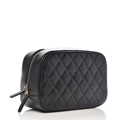 Chanel Lambskin Quilted Medium Curvy Pouch Cosmetic Case Black 2 of 10